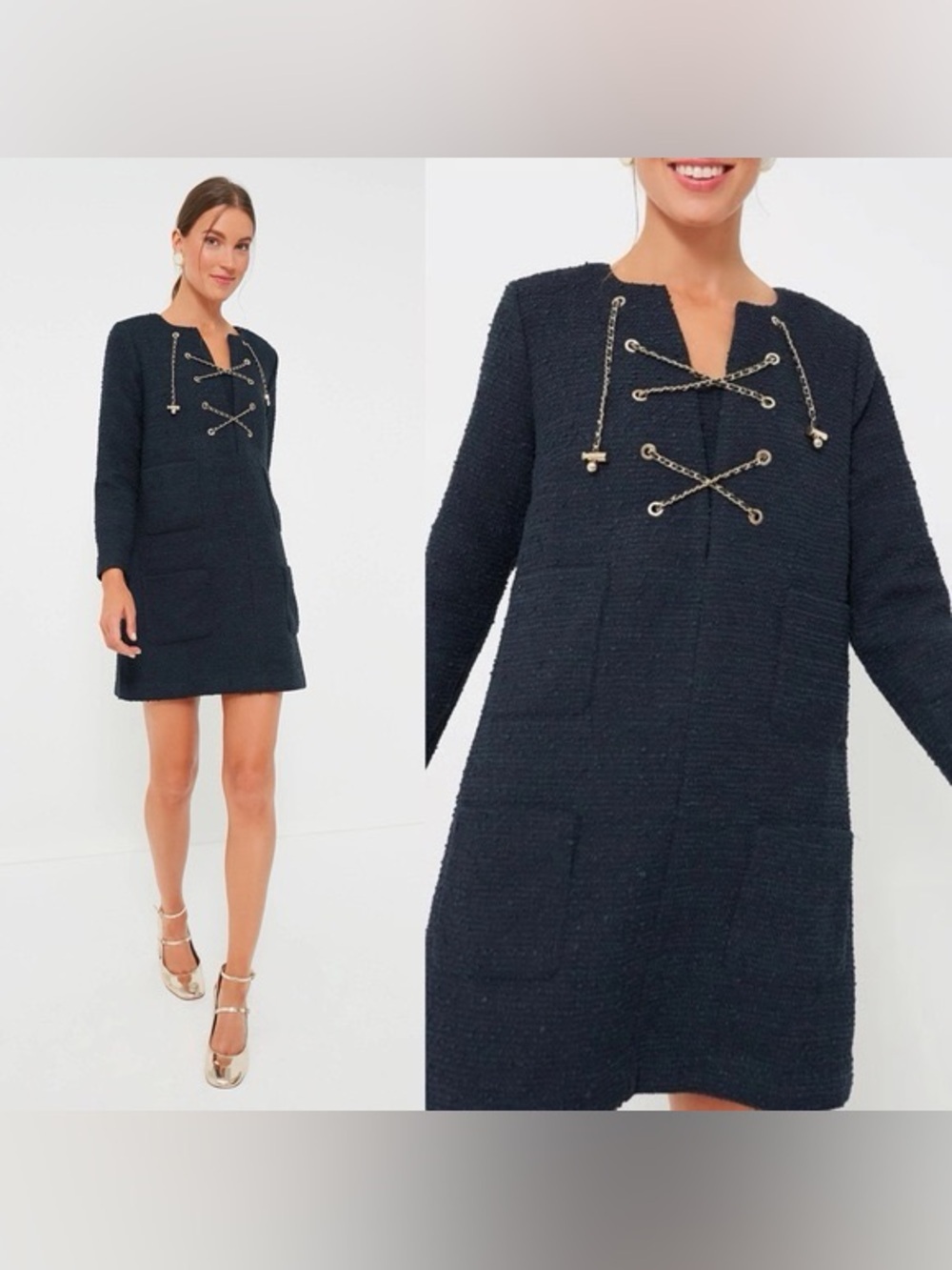 Tuckernuck Navy Tie Tweed Dress